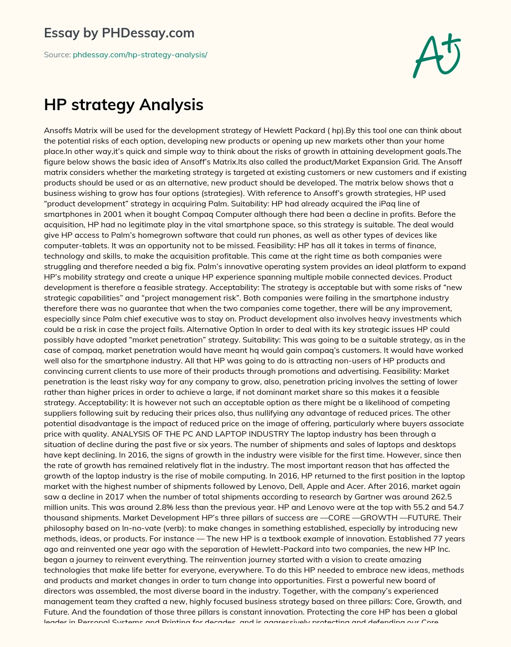 HP Strategy Analysis essay