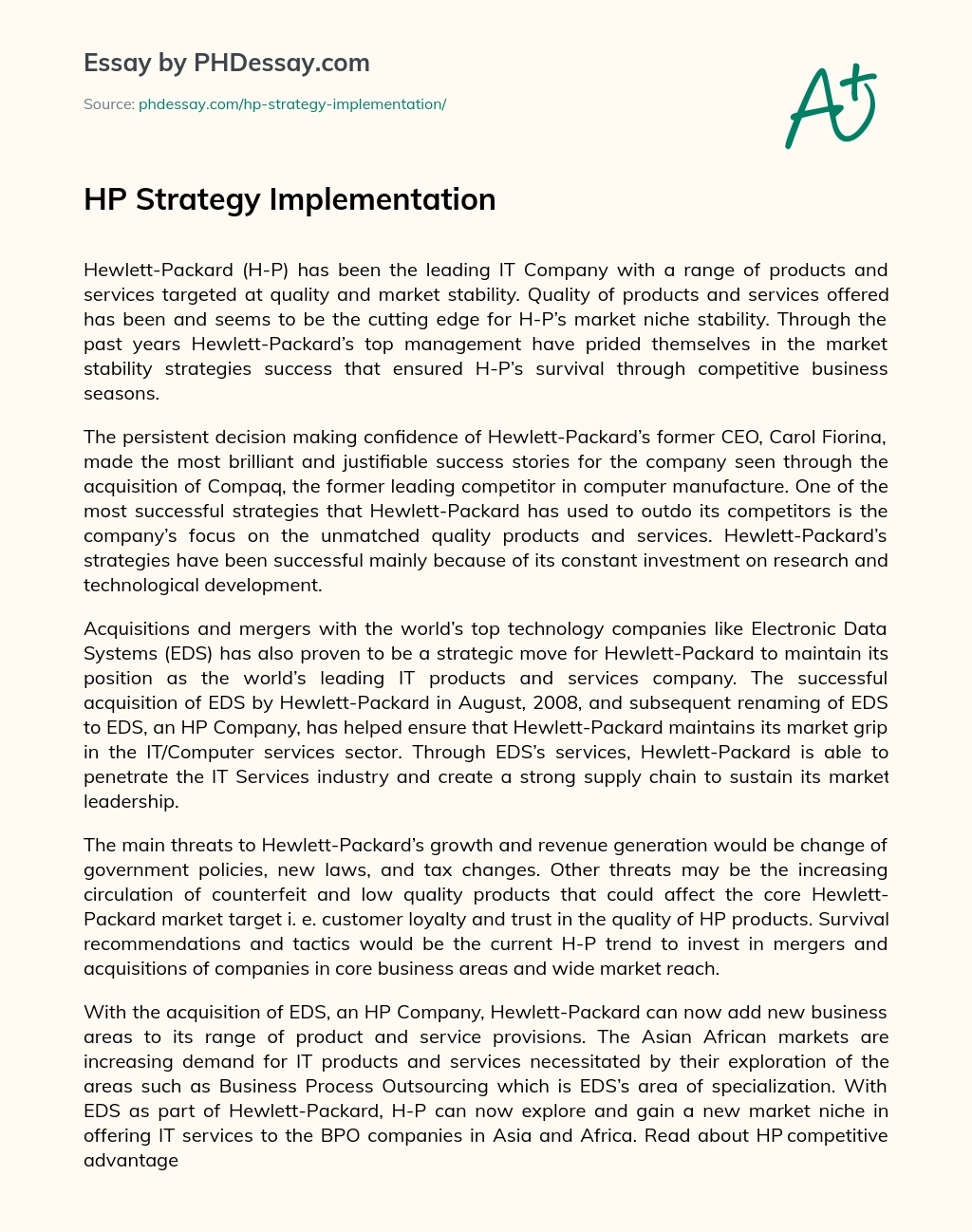 HP Strategy Implementation essay