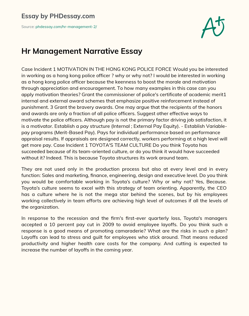 Hr Management Narrative Essay essay