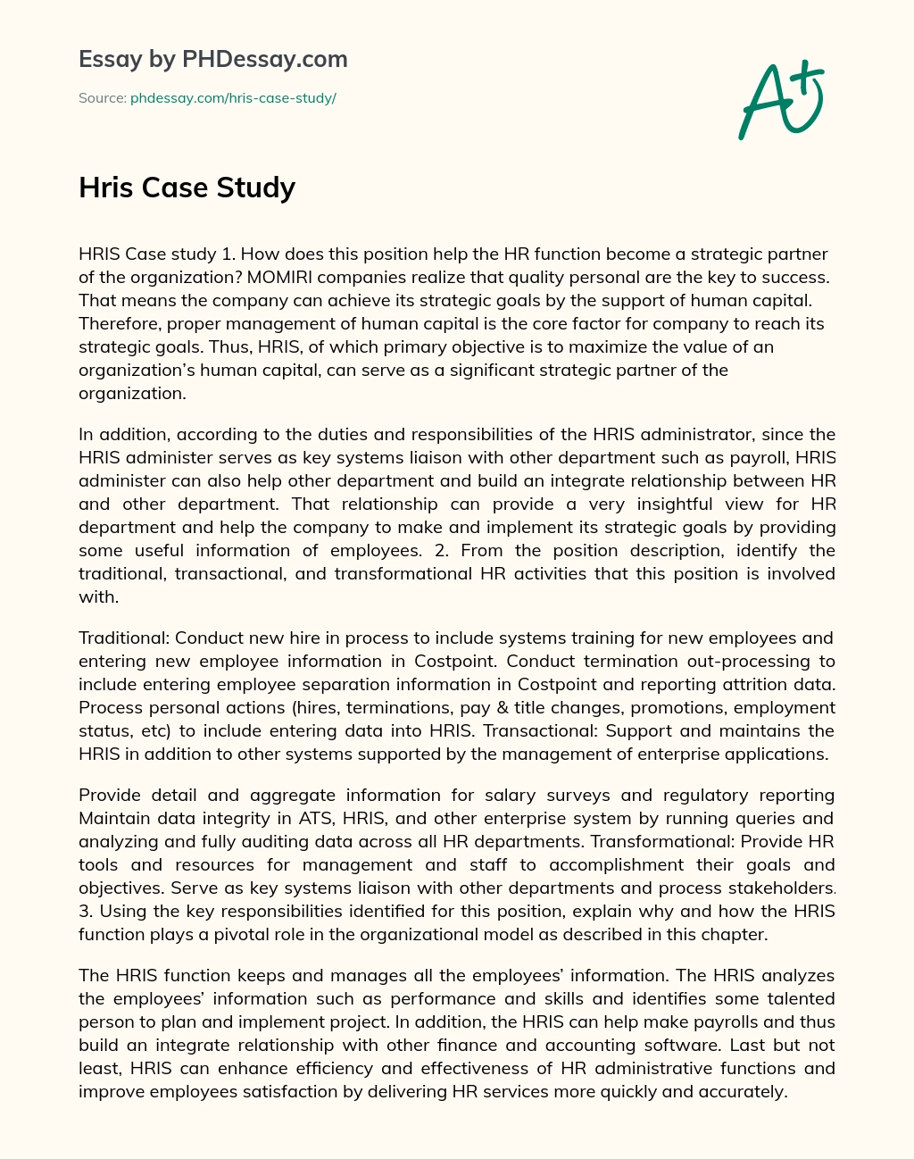 Hris Case Study essay