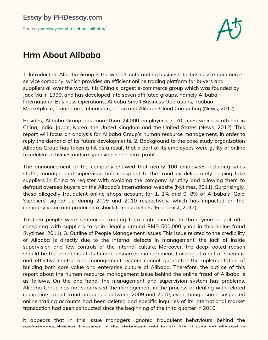 Hrm About Alibaba essay