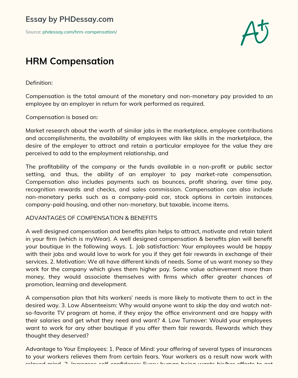 HRM Compensation essay
