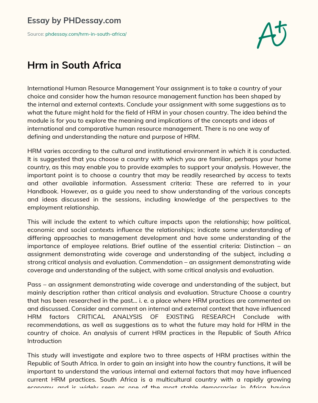 Hrm in South Africa essay