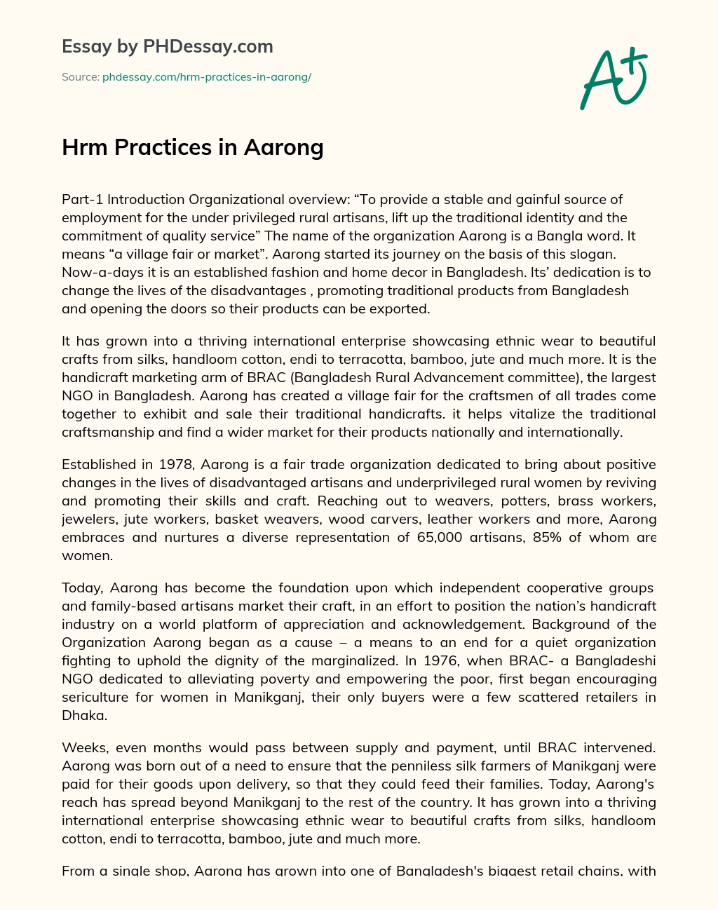Hrm Practices in Aarong essay