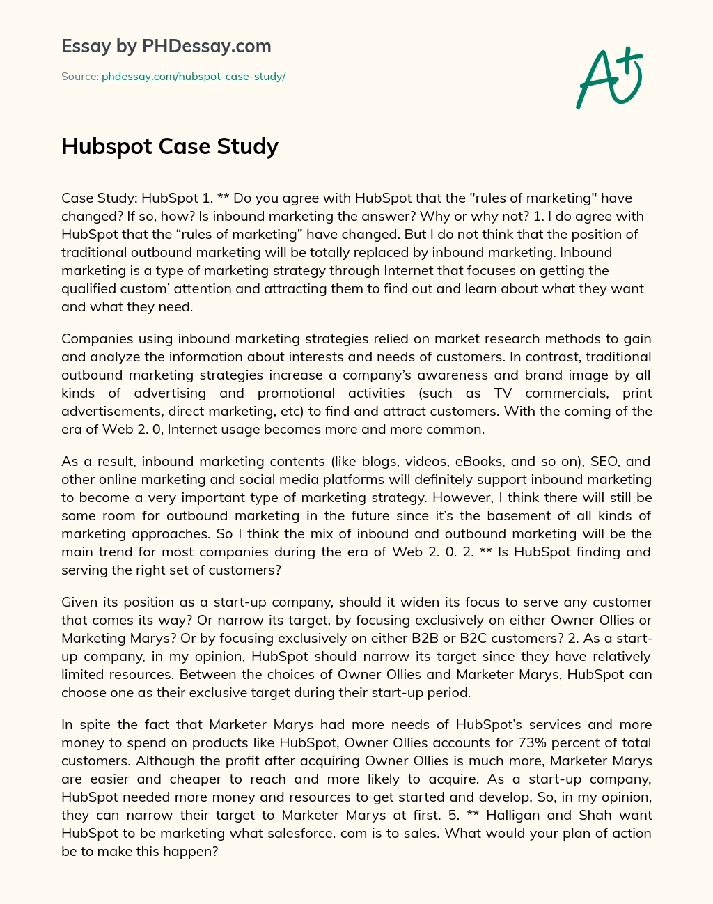 Hubspot Case Study essay