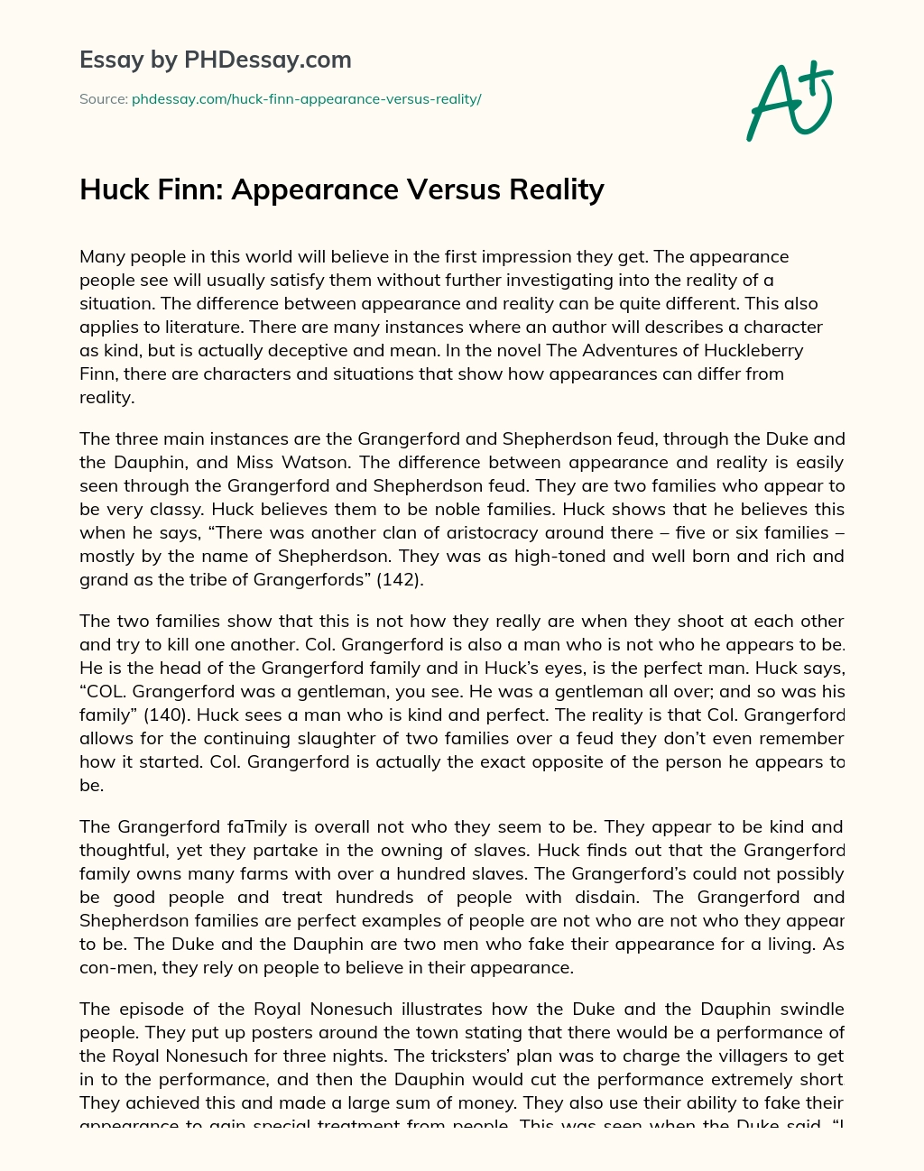 Huck Finn: Appearance Versus Reality essay