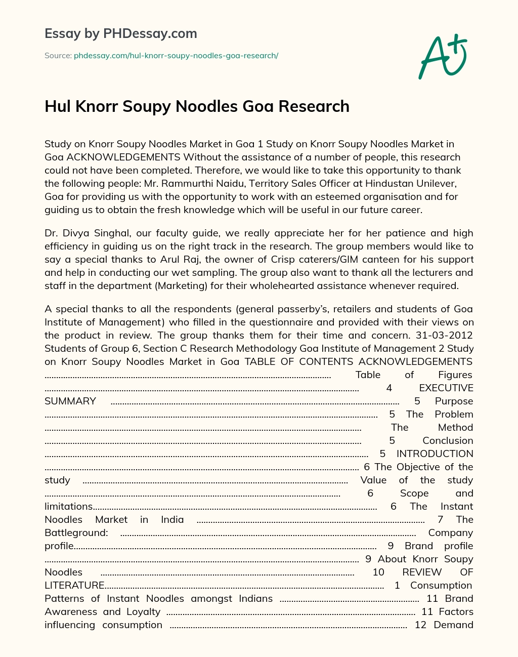 Hul Knorr Soupy Noodles Goa Research essay