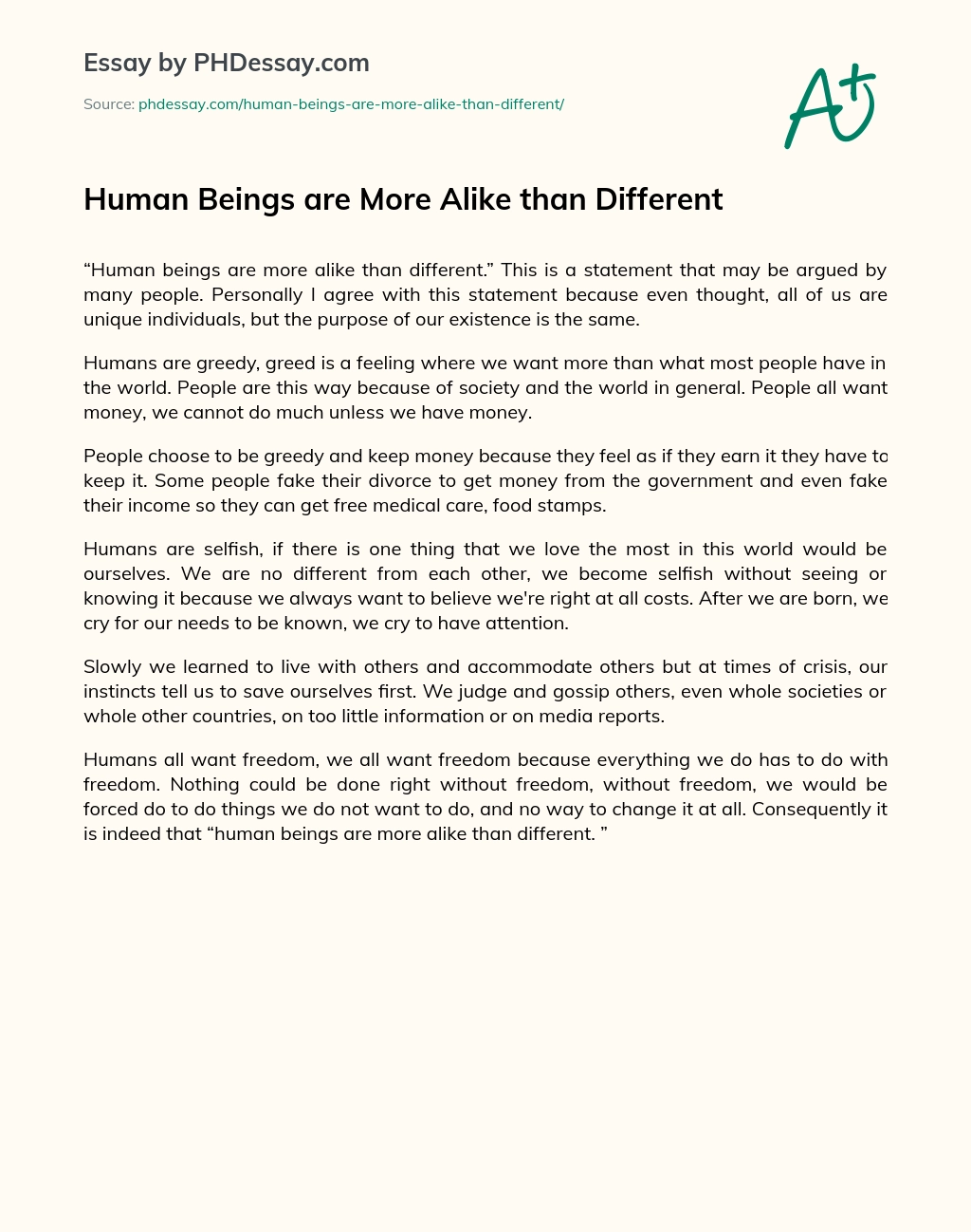 Human Beings are More Alike than Different essay