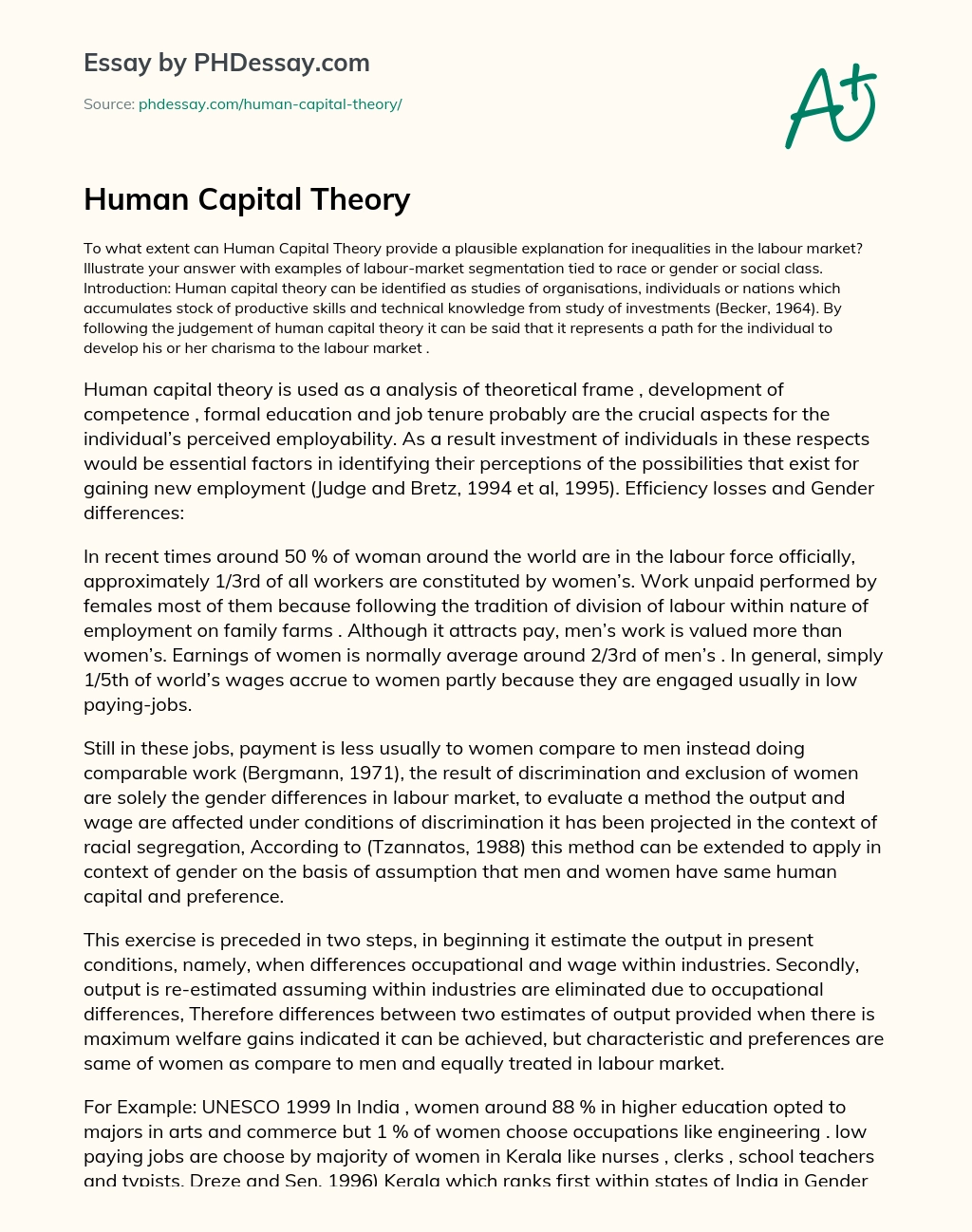 Human Capital Theory essay