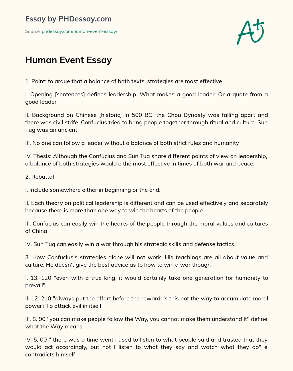 Human Event Essay essay