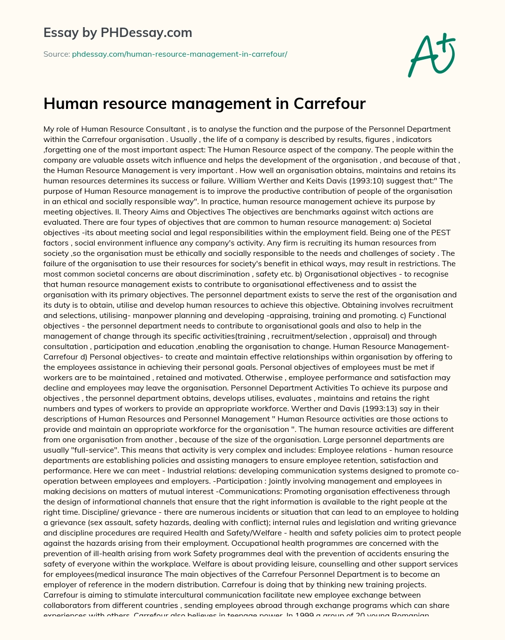 Human resource management in Carrefour essay