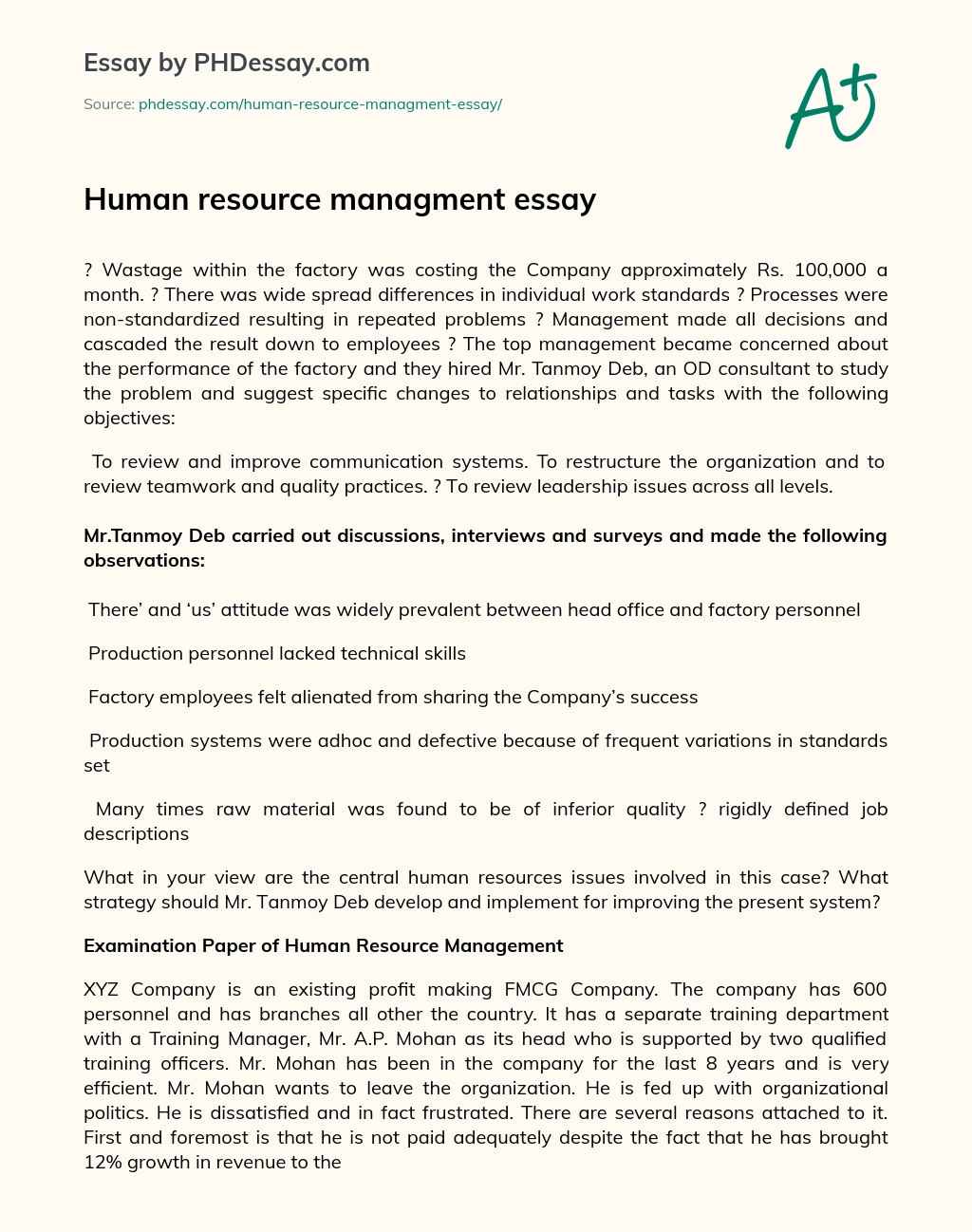 Human resource managment essay essay