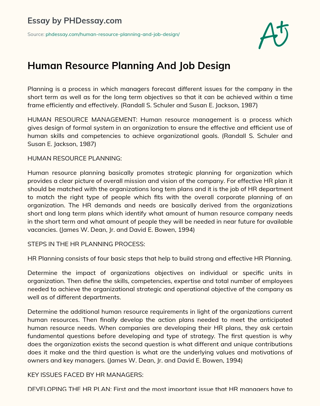 Human Resource Planning And Job Design essay