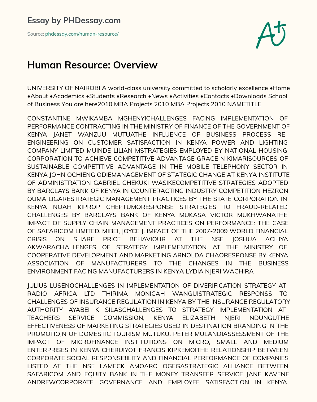 Human Resource: Overview essay