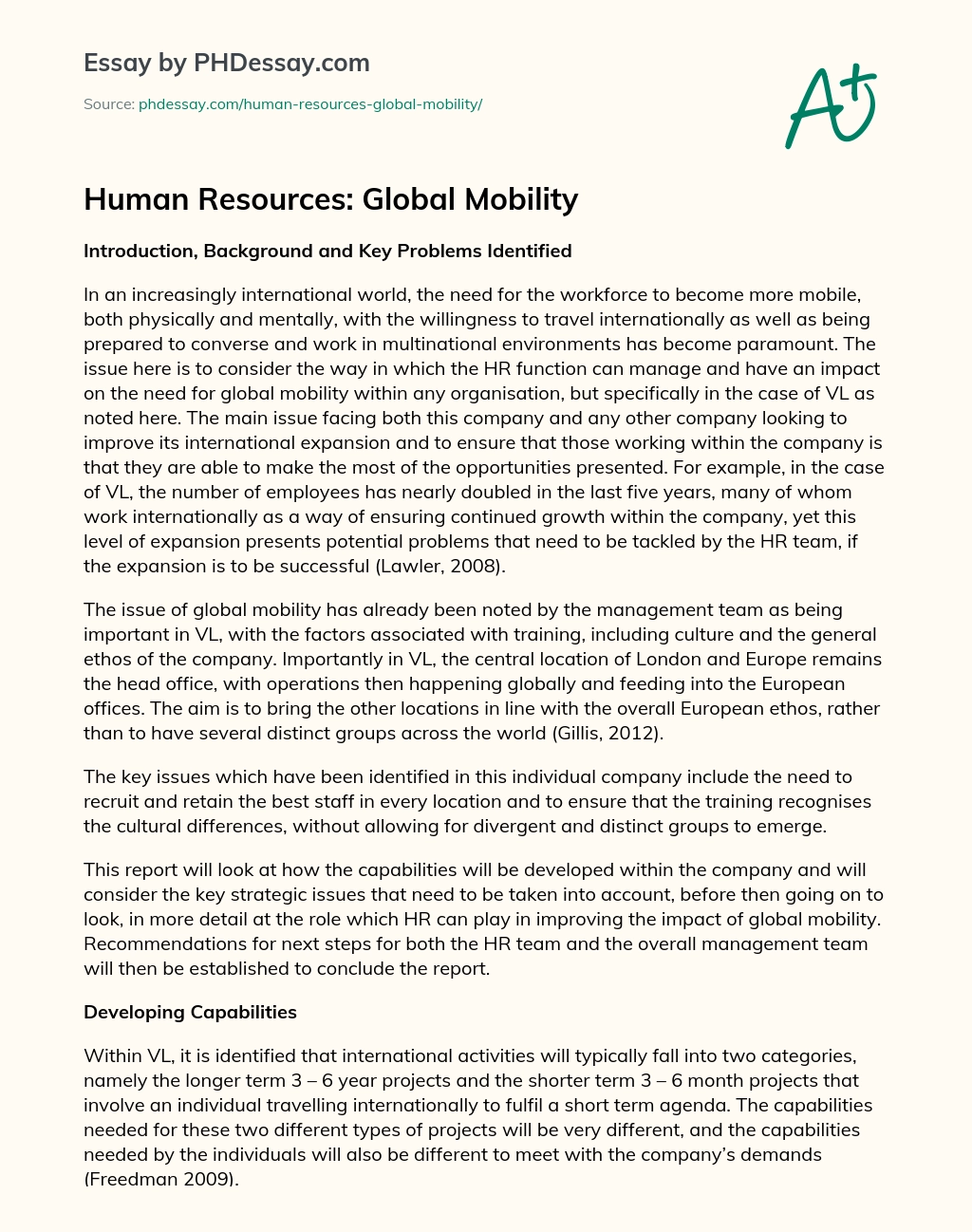Human Resources: Global Mobility essay