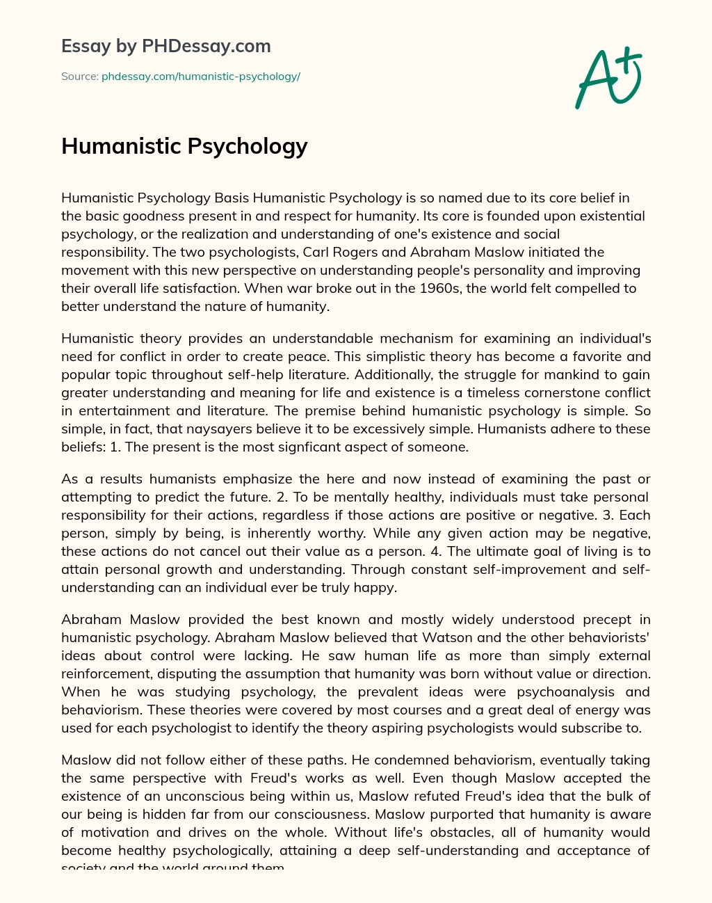 Humanistic Psychology essay
