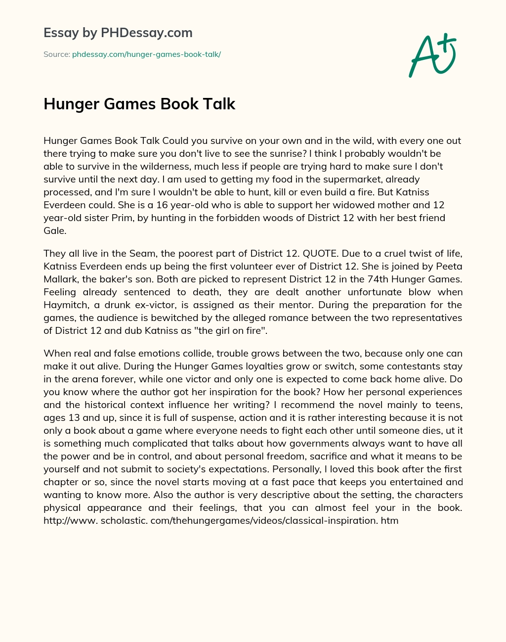 Hunger Games Book Talk essay