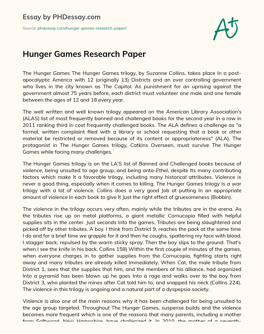 Hunger Games Research Paper essay