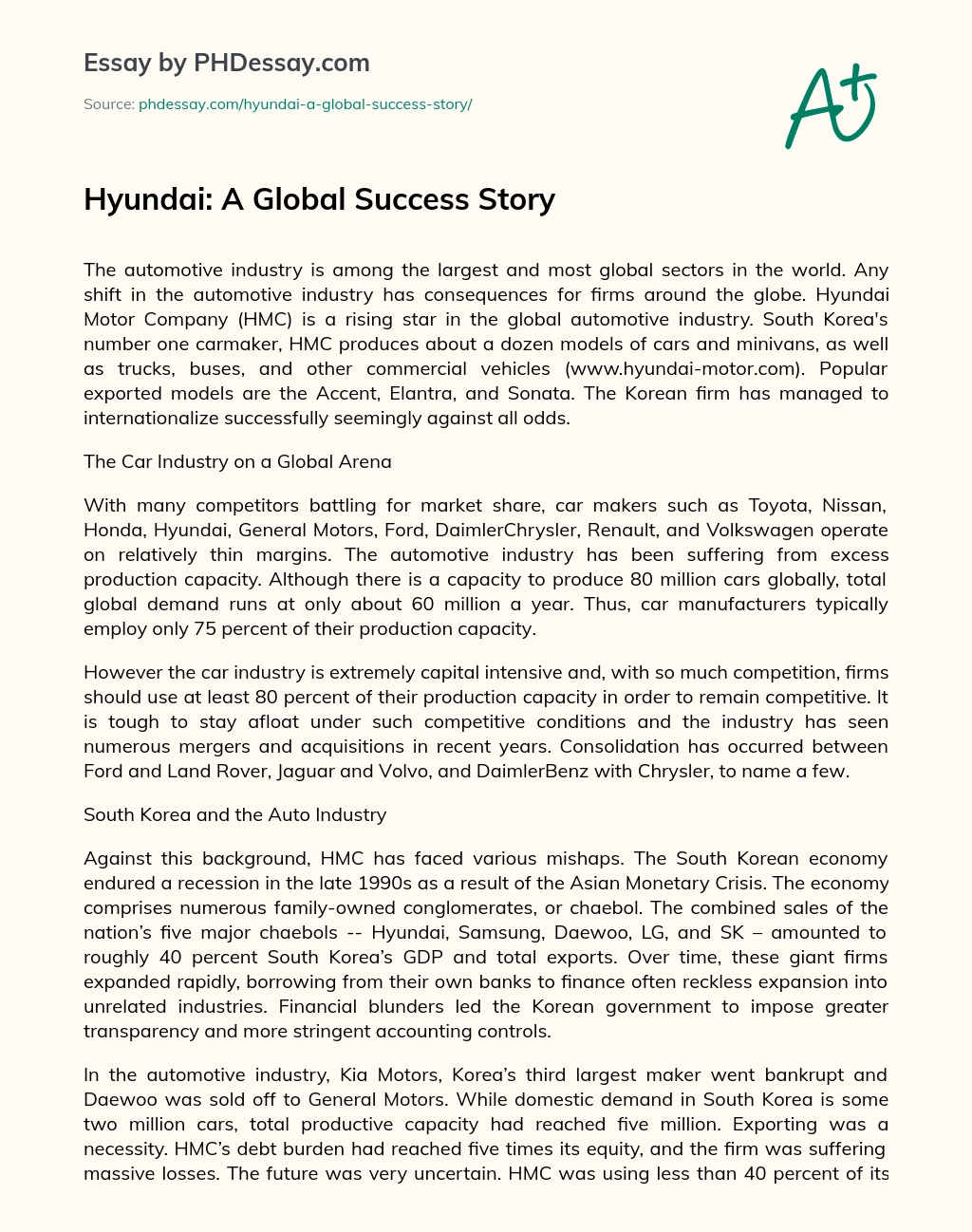 Hyundai: A Global Success Story essay