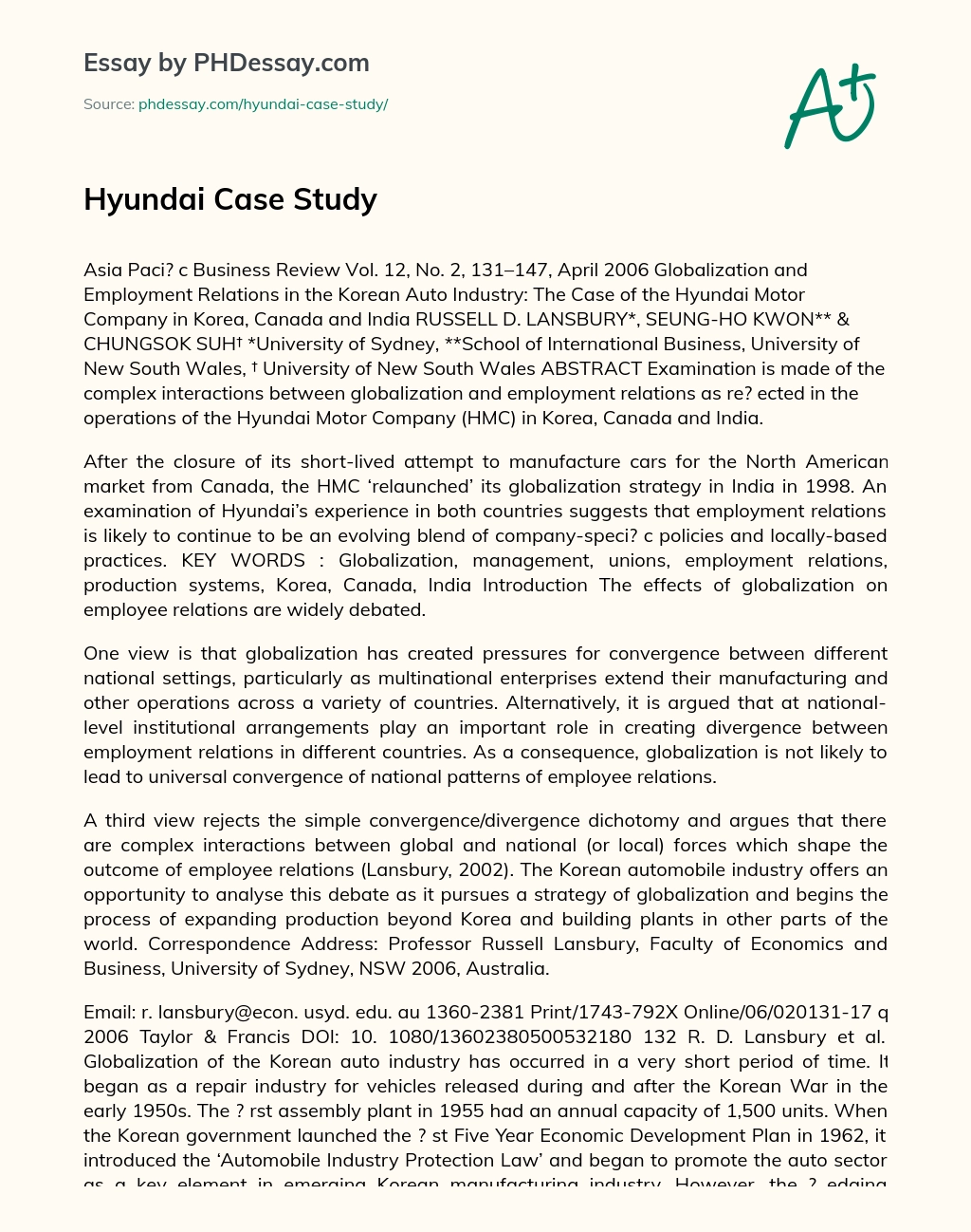 Hyundai Case Study essay