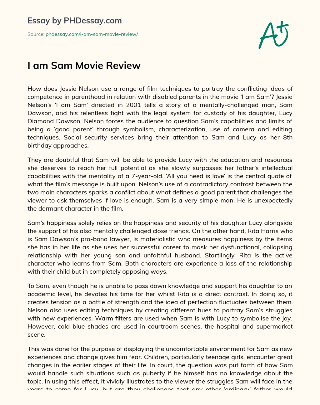 I am Sam Movie Review essay