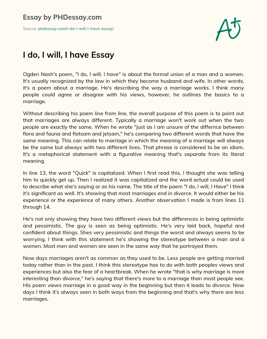 I do, I will, I have Essay essay
