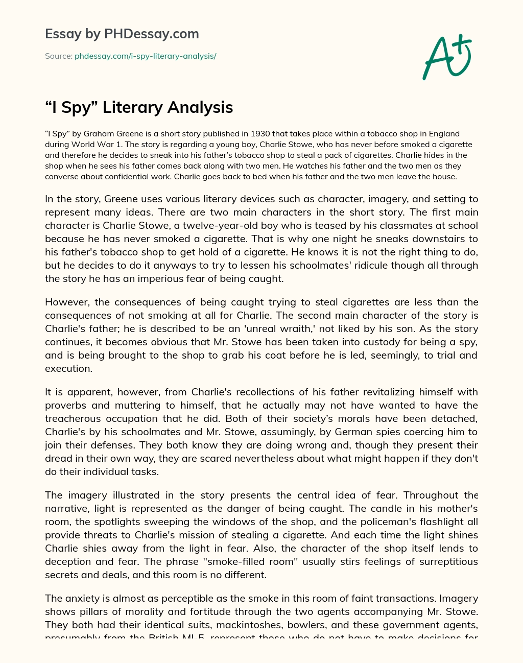 I Spy Literary Analysis essay