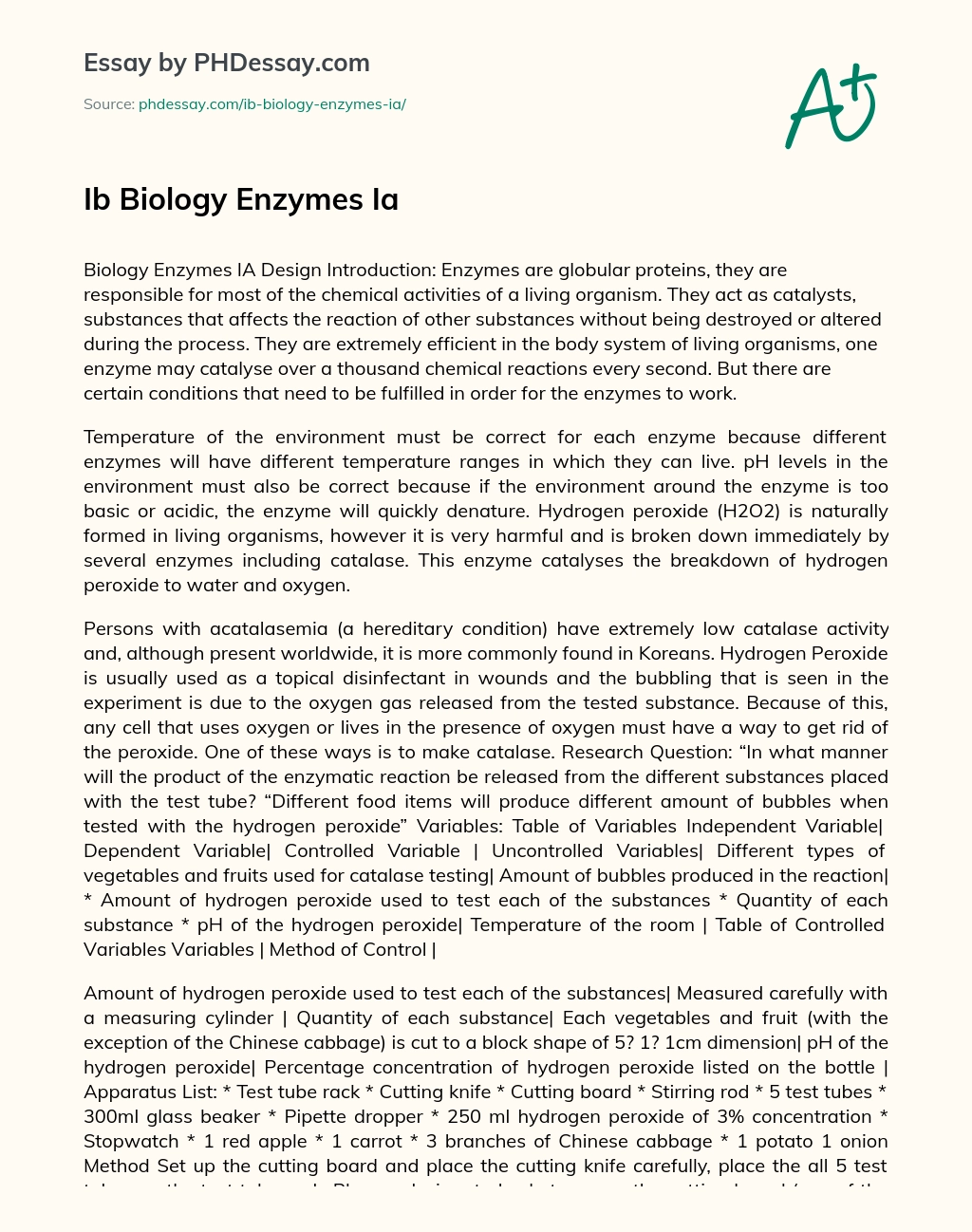 Ib Biology Enzymes Ia essay