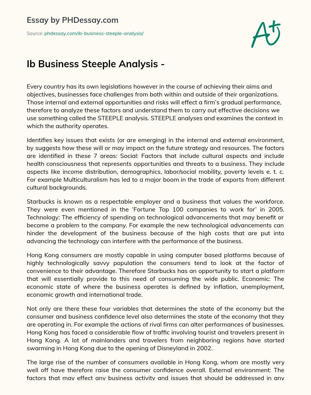 Ib Business Steeple Analysis – essay