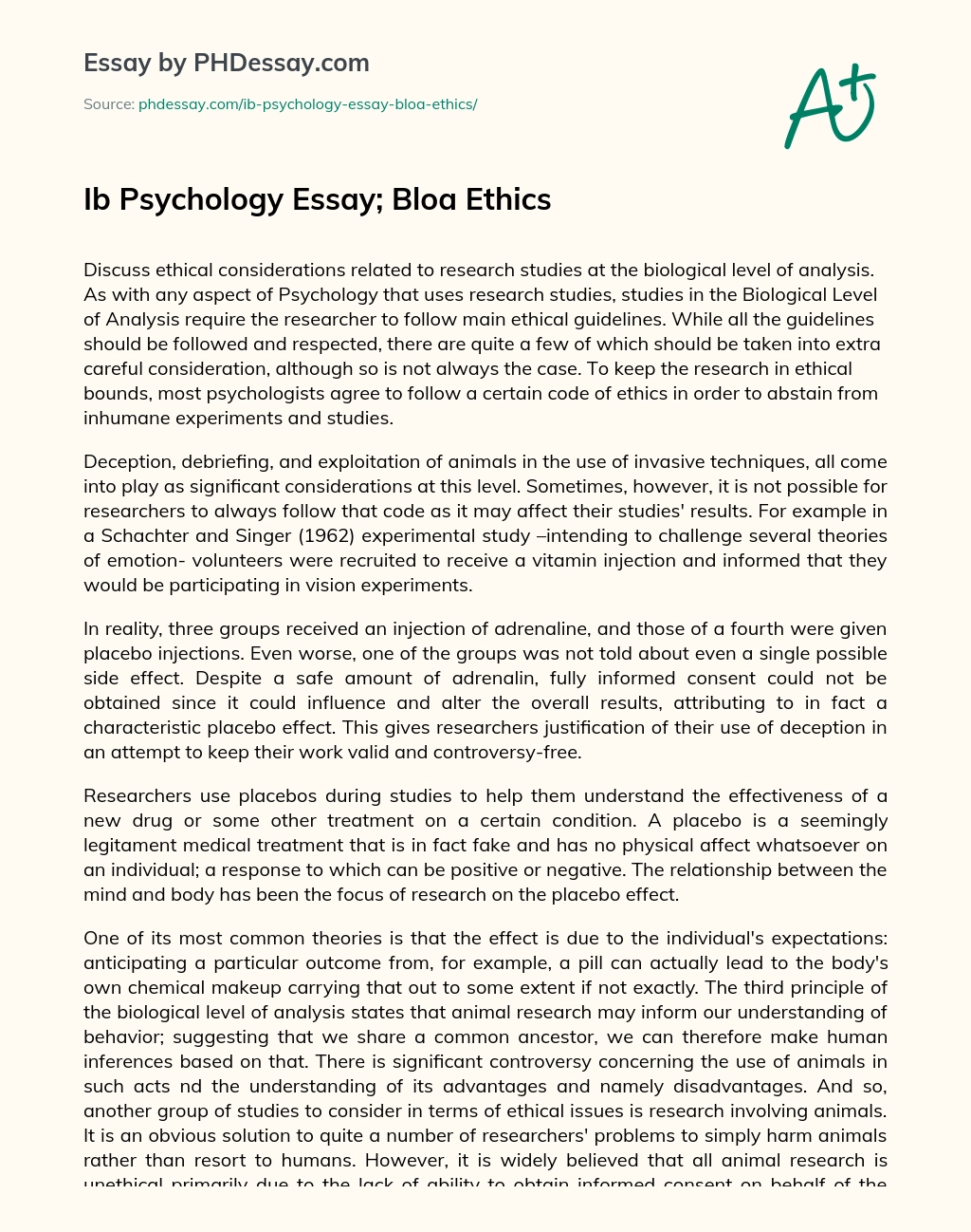 Ib Psychology Essay; Bloa Ethics essay