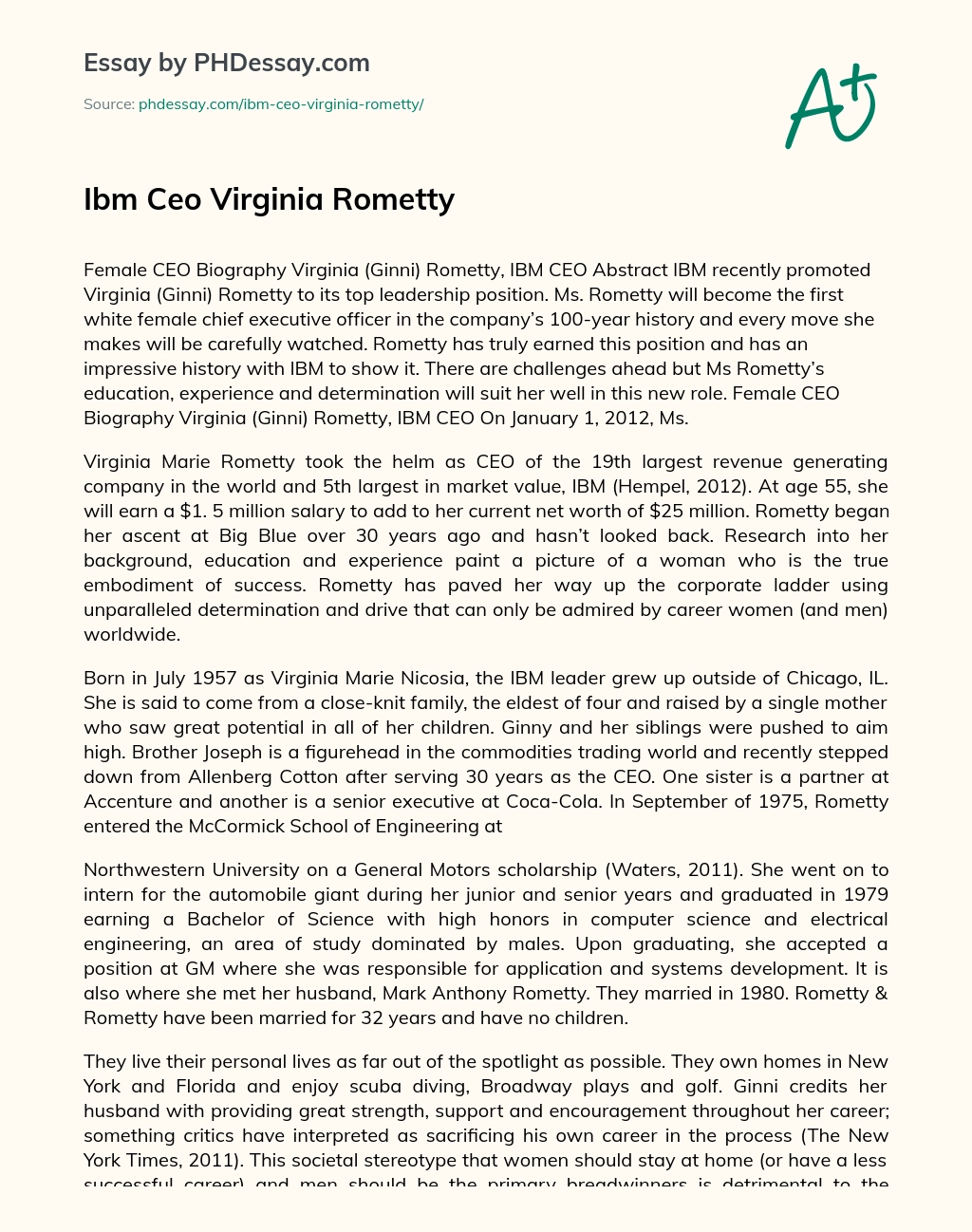 Ibm Ceo Virginia Rometty essay
