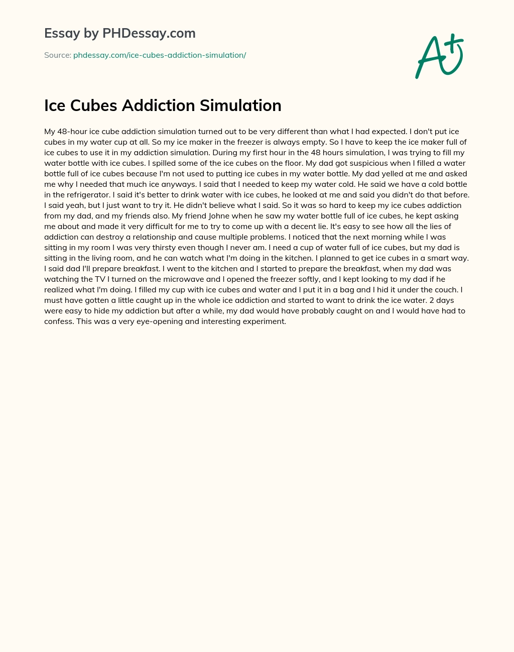 Ice Cubes Addiction Simulation essay