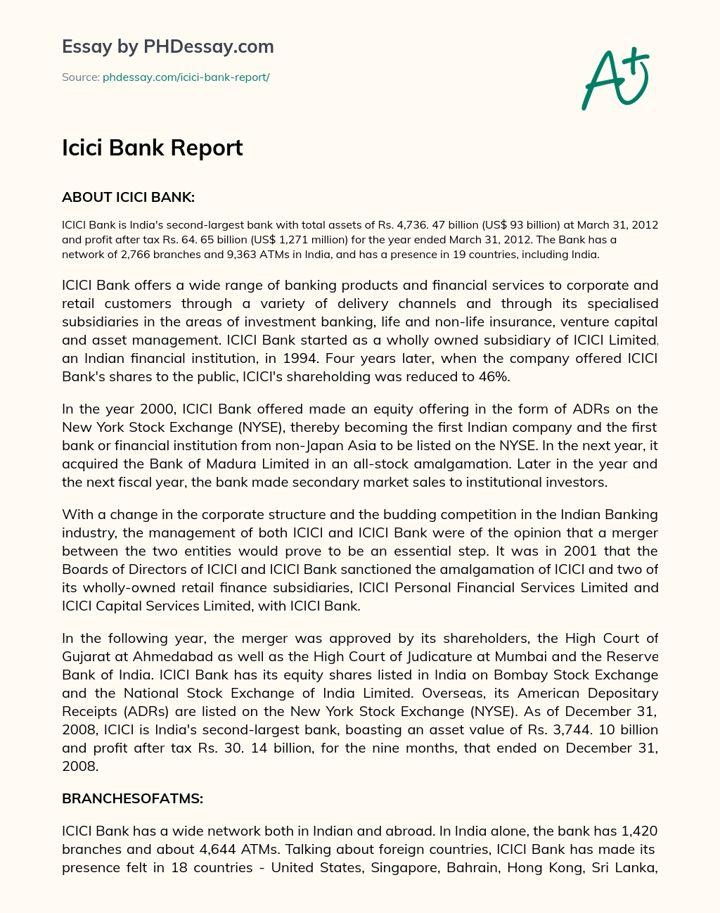 Icici Bank Report essay