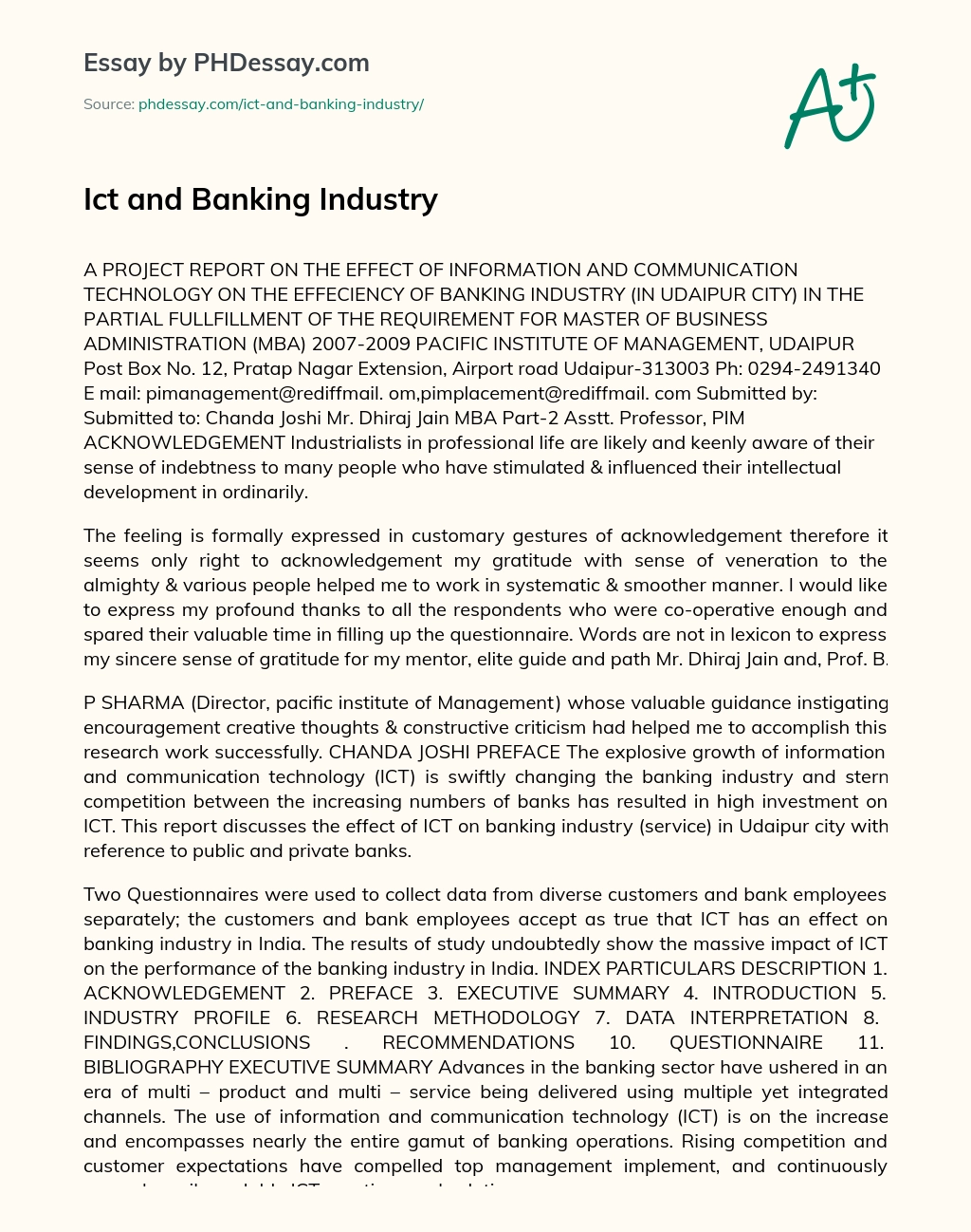 Ict and Banking Industry essay