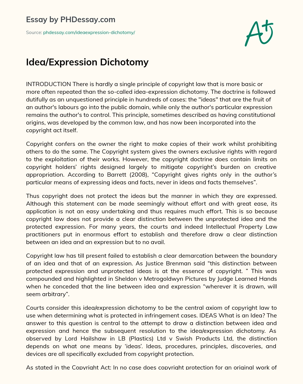Idea/Expression Doctrine essay