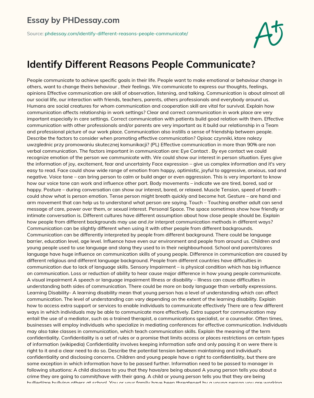 Identify Different Reasons People Communicate? essay