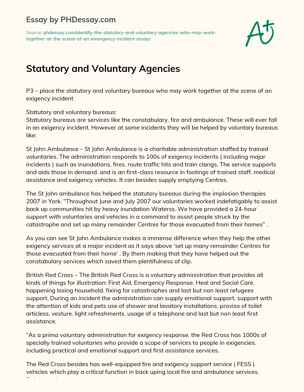 Statutory and Voluntary Agencies essay