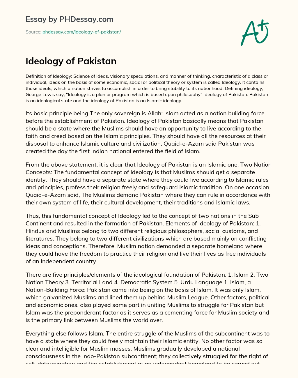 Ideology of Pakistan essay