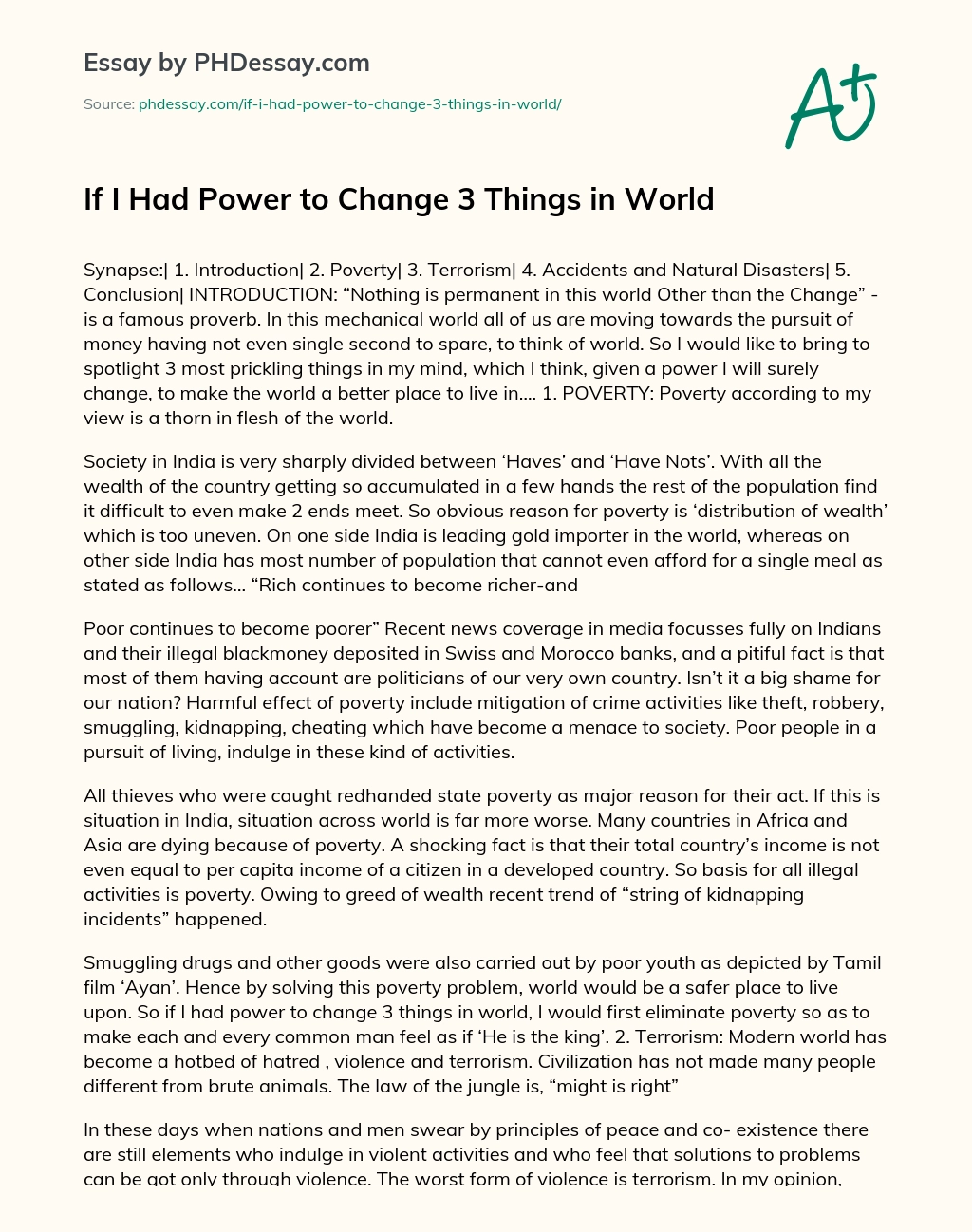 If I Had Power to Change 3 Things in World essay