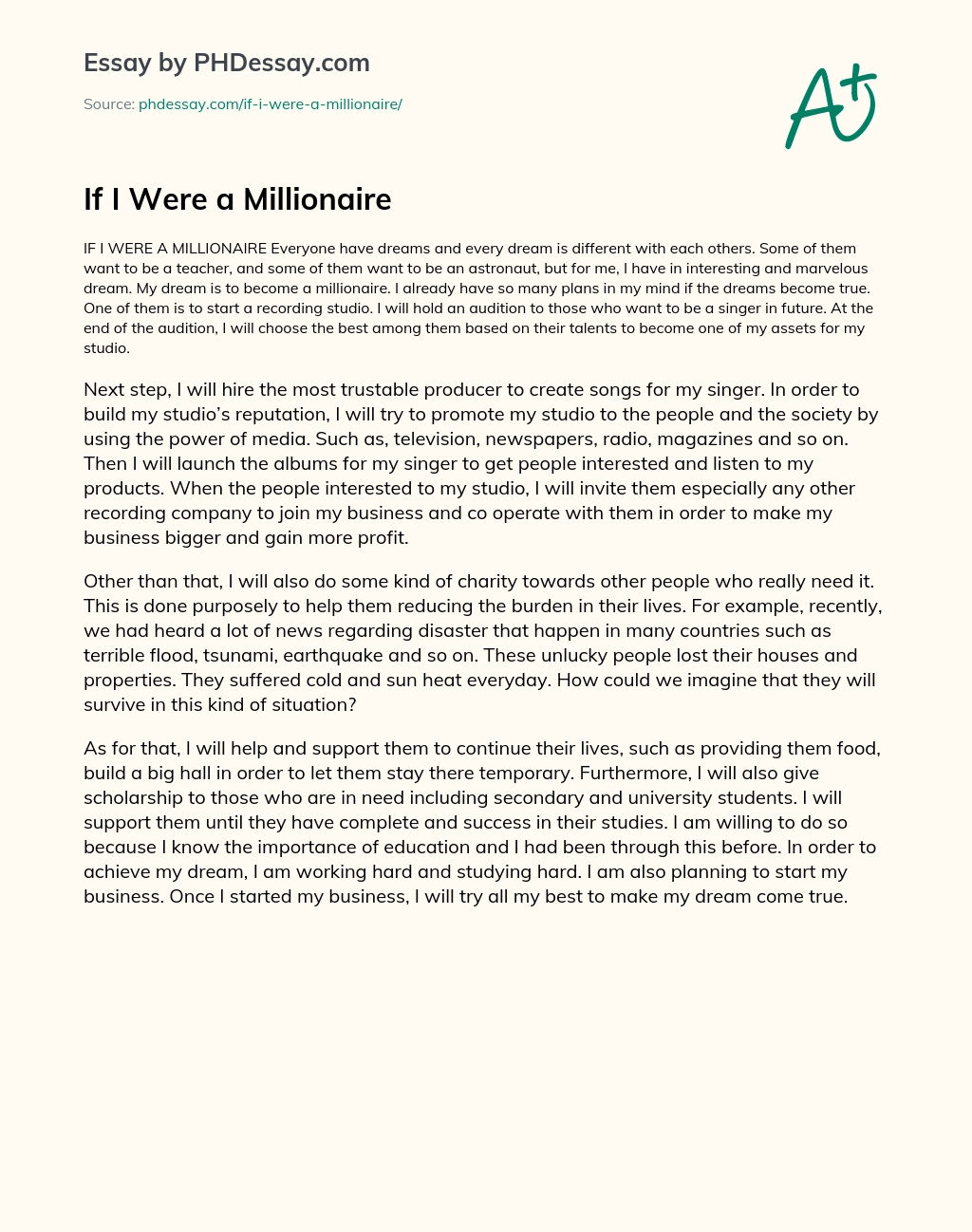 essay on if i were a millionaire for class 6