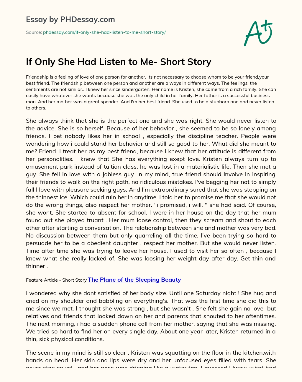 If Only She Had Listen to Me- Short Story essay