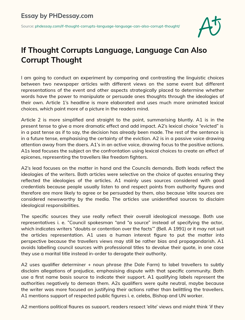 If Thought Corrupts Language, Language Can Also Corrupt Thought essay