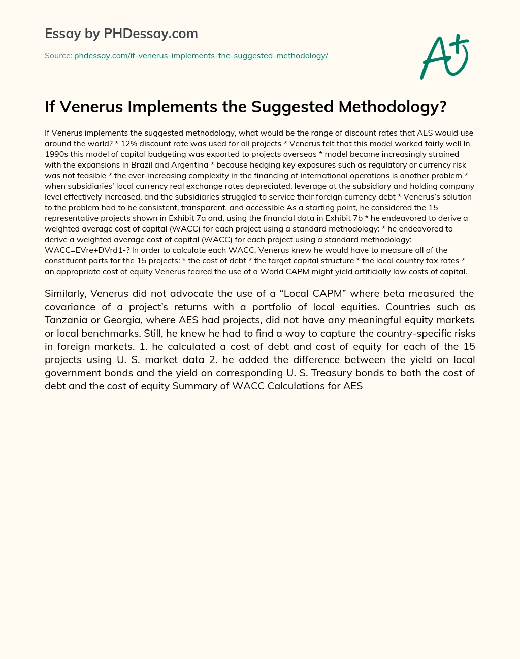 If Venerus Implements the Suggested Methodology? essay