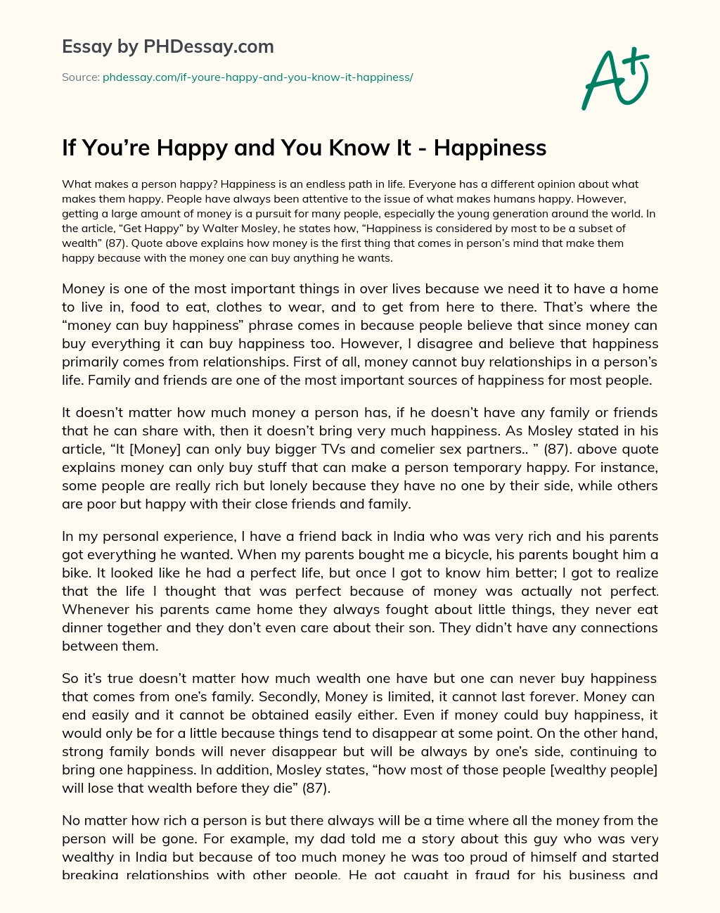 If You’re Happy and You Know It – Happiness essay