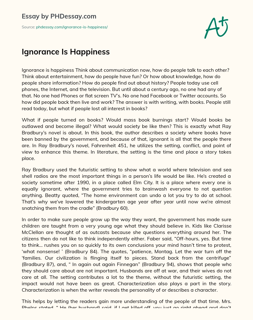 Ignorance Is Happiness essay