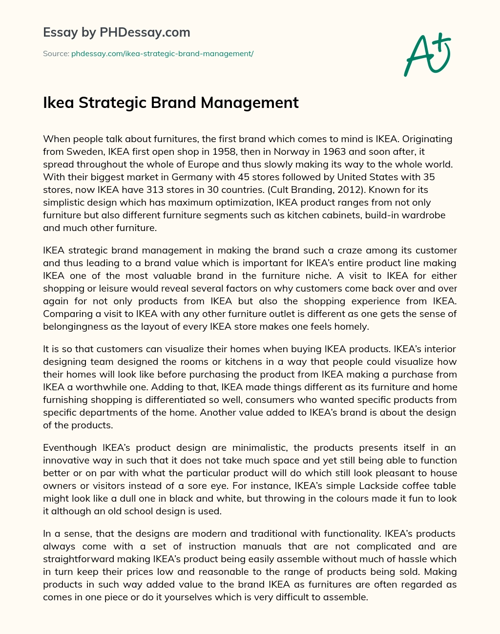 Ikea Strategic Brand Management essay