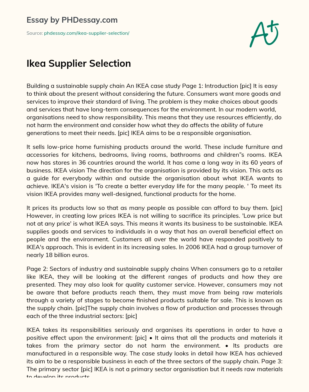 Ikea Supplier Selection essay