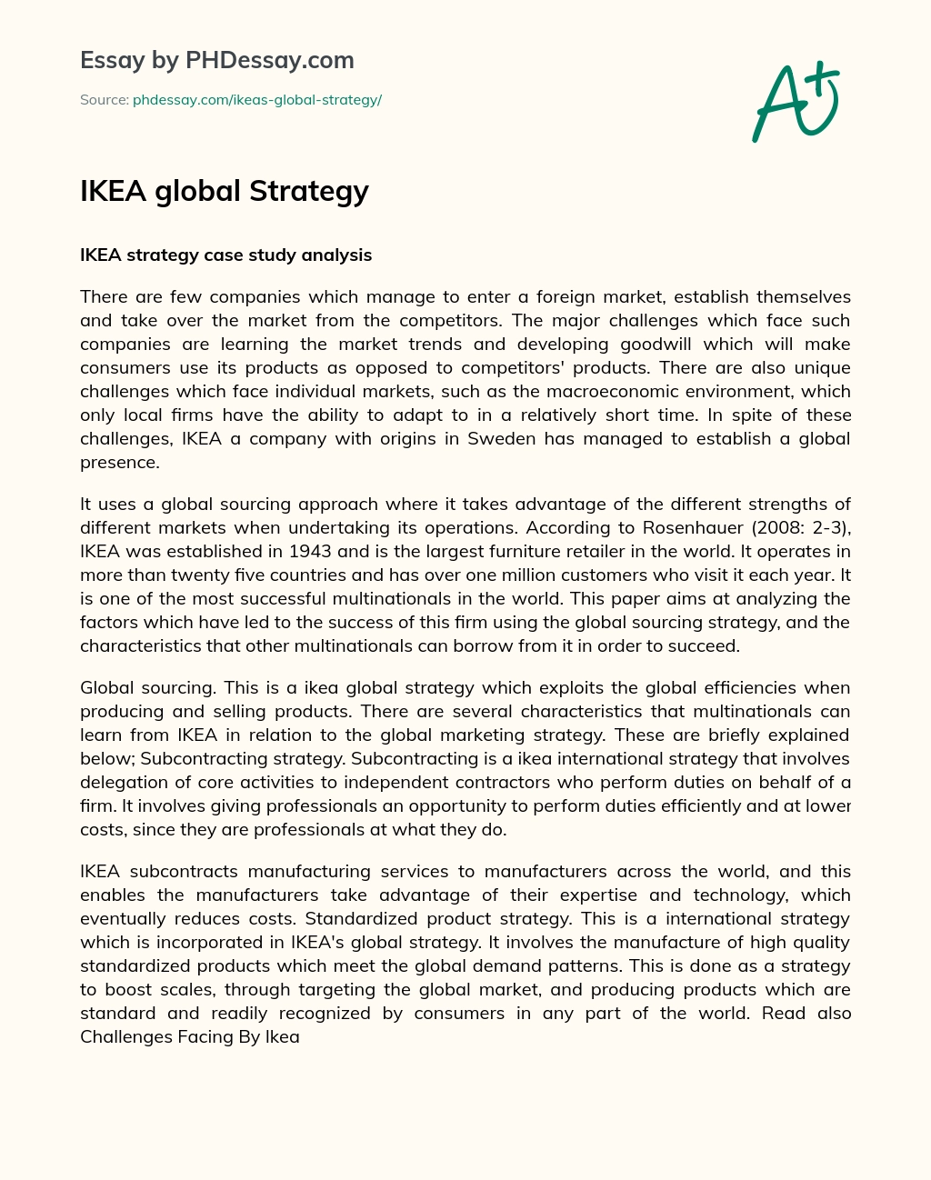 IKEA global Strategy essay