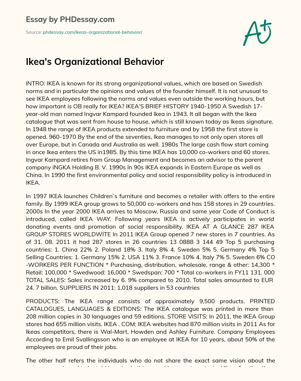 Ikea’s Organizational Behavior essay