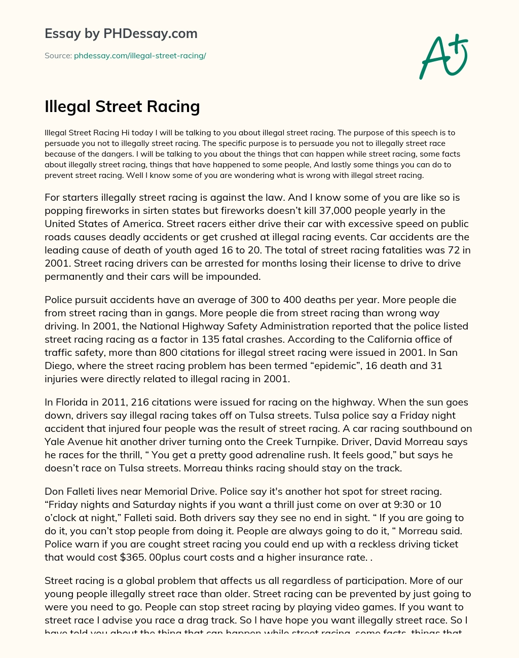 Illegal Street Racing essay
